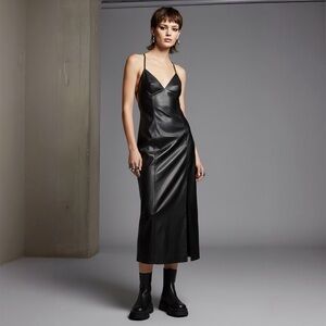 Zara Black Midi Faux Leather Dress